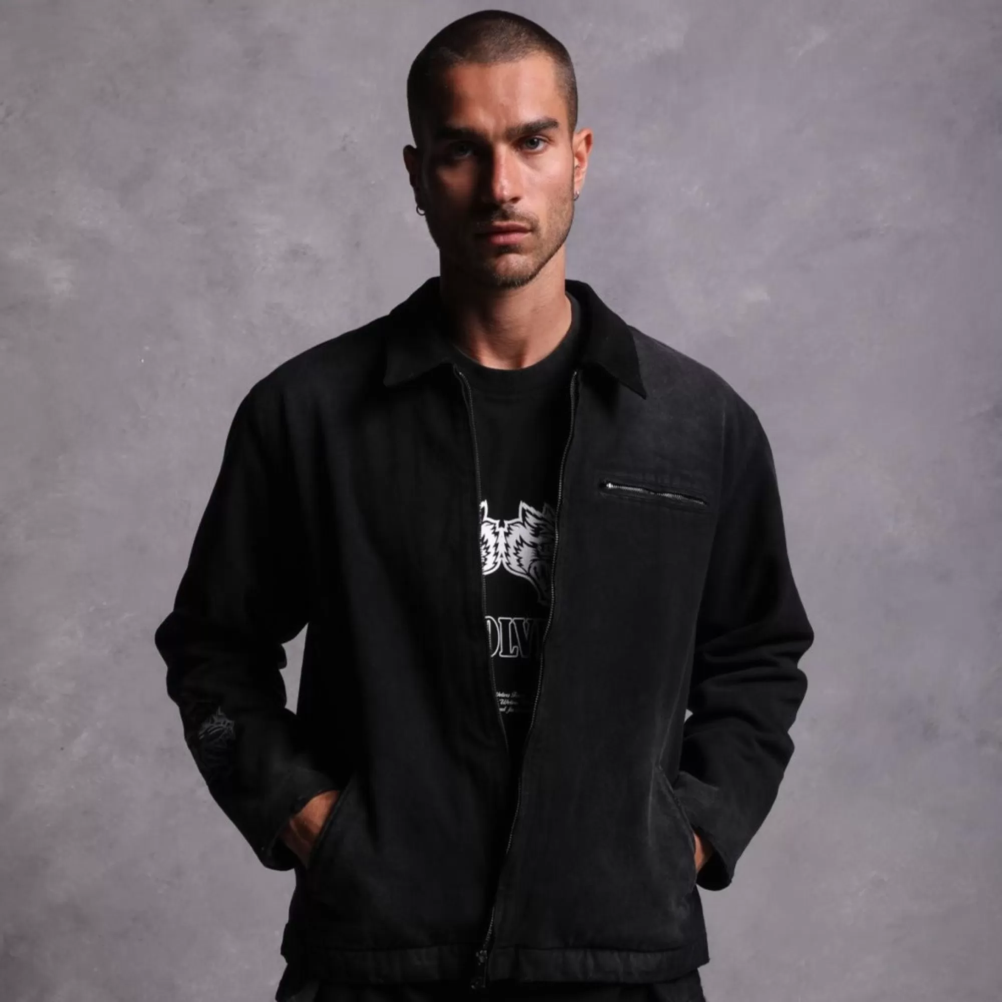 Shop Been Through It Hard Work Zip Jacket In Distressed Black Men Jackets/Outerwear