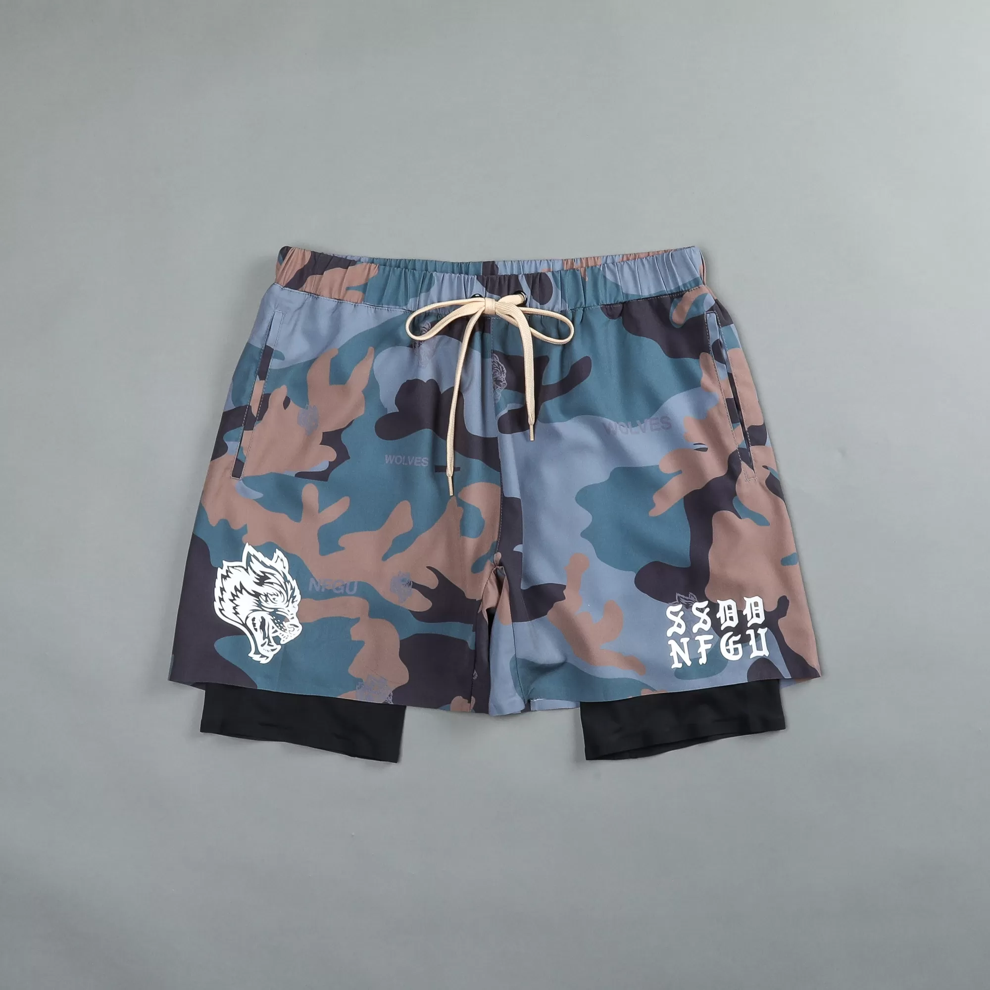 Fashion Double Compression Shorts In Norse Woodland Camo Men Shorts