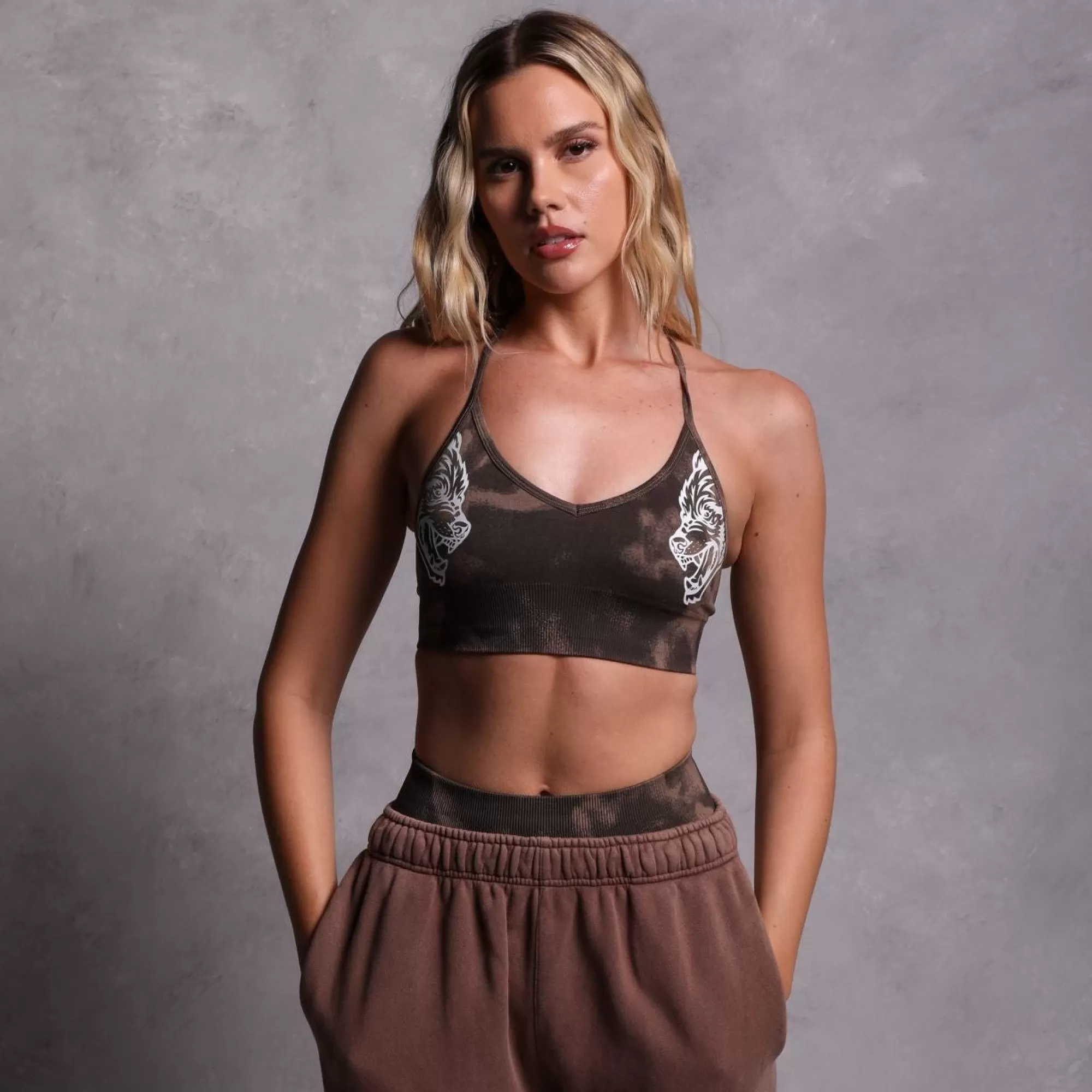 Cheap Dual "Everson Seamless" Sports Bra In Mojave Brown Jumbo Marble Women Seamless