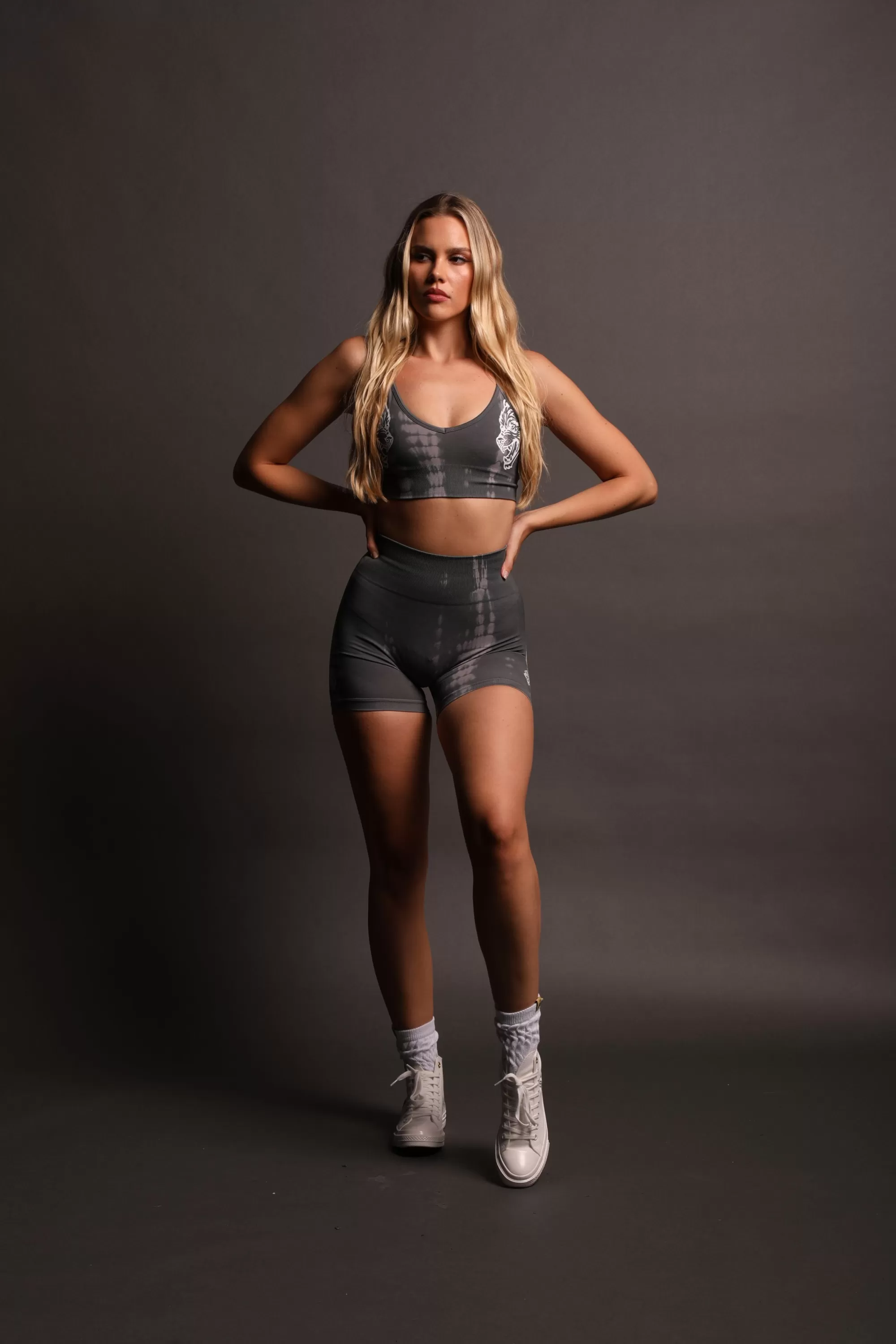 Sale Dual "Everson Seamless" Sports Bra In Pearl Gray Serpent Women Bras
