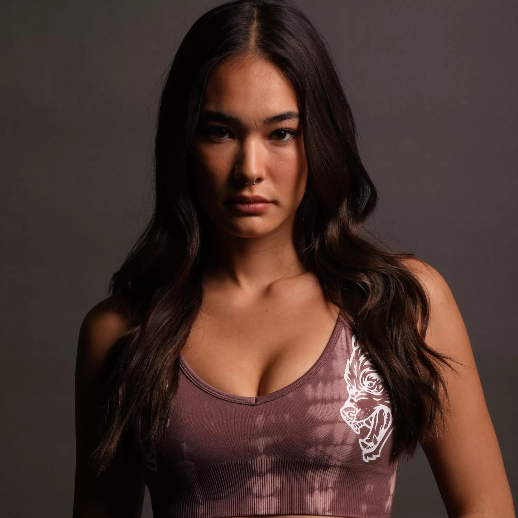 Clearance Dual "Everson Seamless" Sports Bra In Tonal Mauve Serpent Women Bras