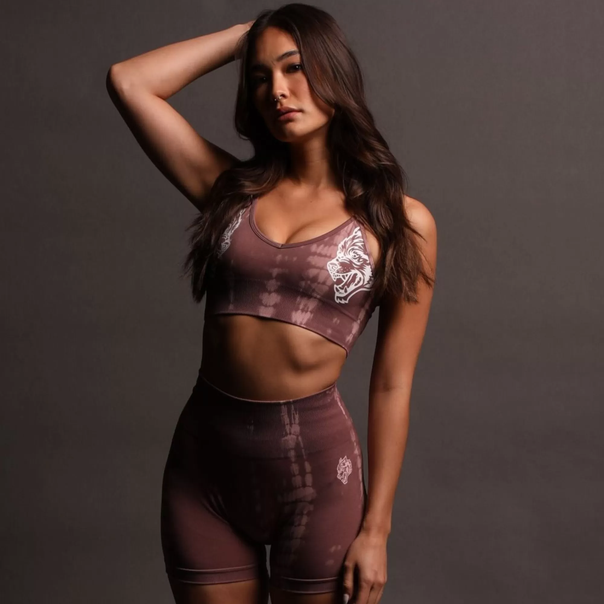 Clearance Dual "Everson Seamless" Sports Bra In Tonal Mauve Serpent Women Bras