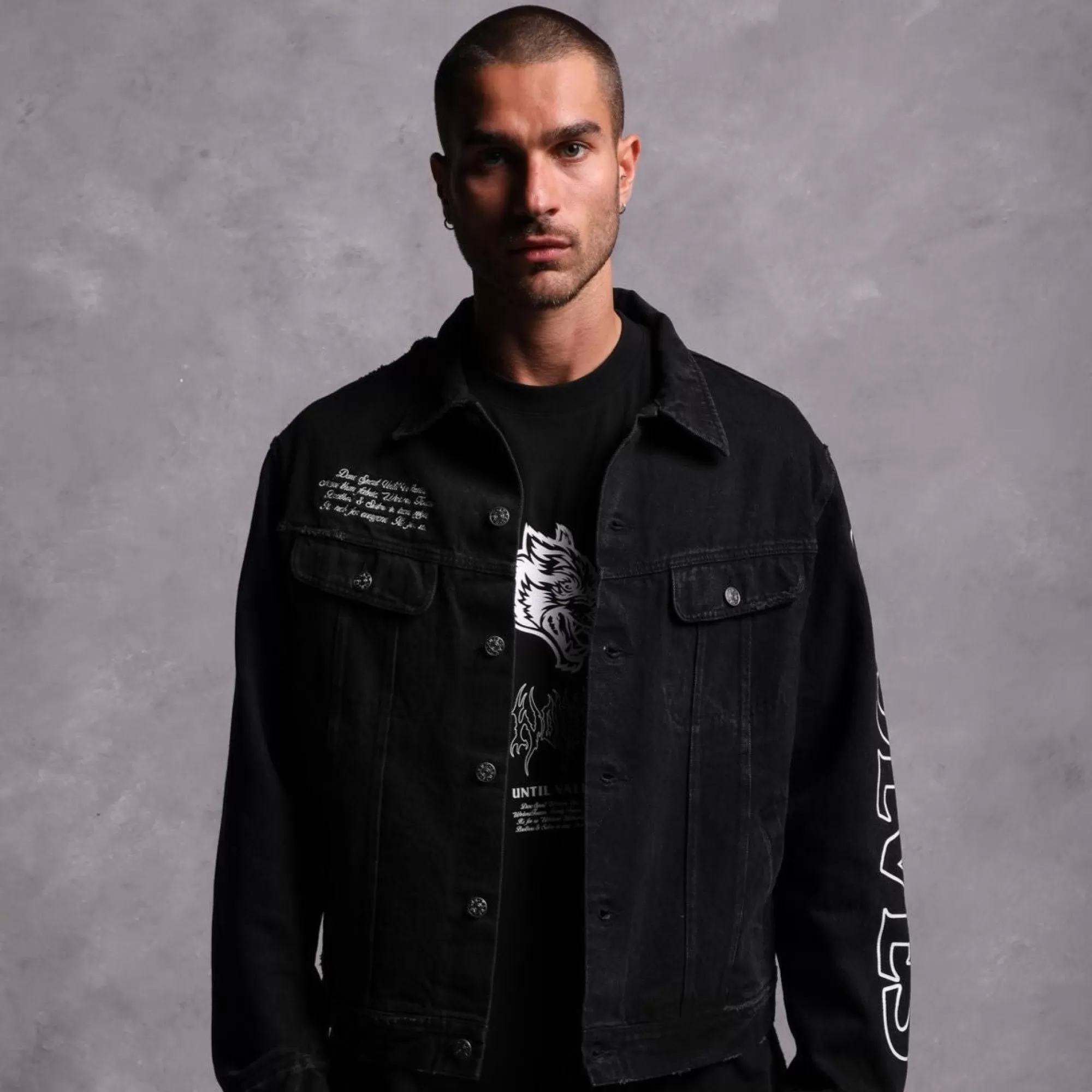 Best Enter Valhalla Clint American Denim Jacket In Vintage Distressed Black Men Jackets/Outerwear