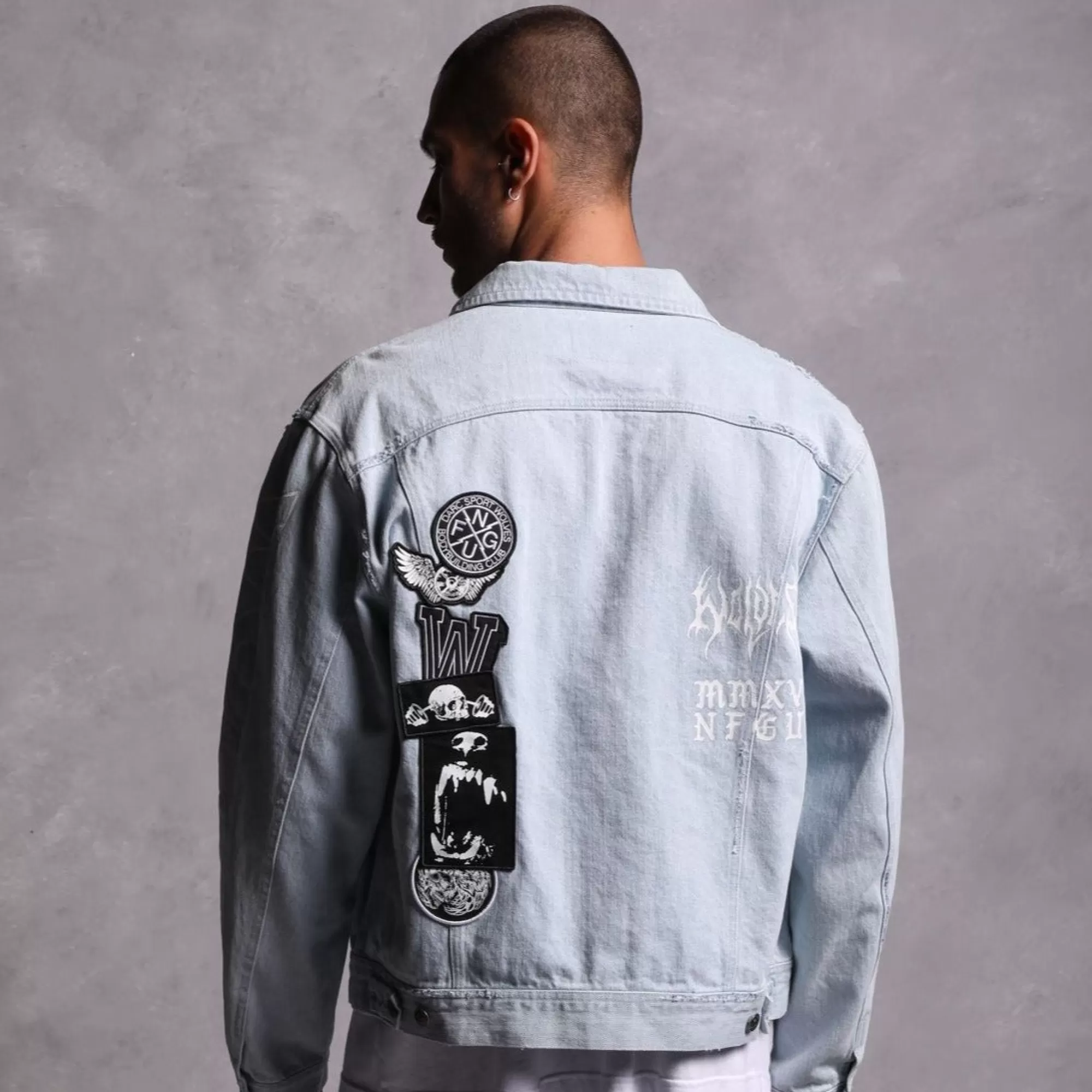 Flash Sale Enter Valhalla Clint American Denim Jacket In Vintage Distressed Blue Men Jackets/Outerwear