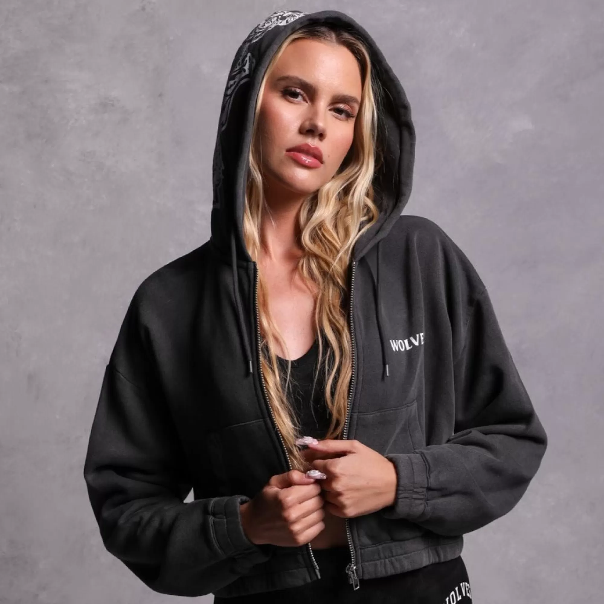 Online Halo "Vintage Chambers" (Cropped) Zip Hoodie In Wolf Gray Women Tops