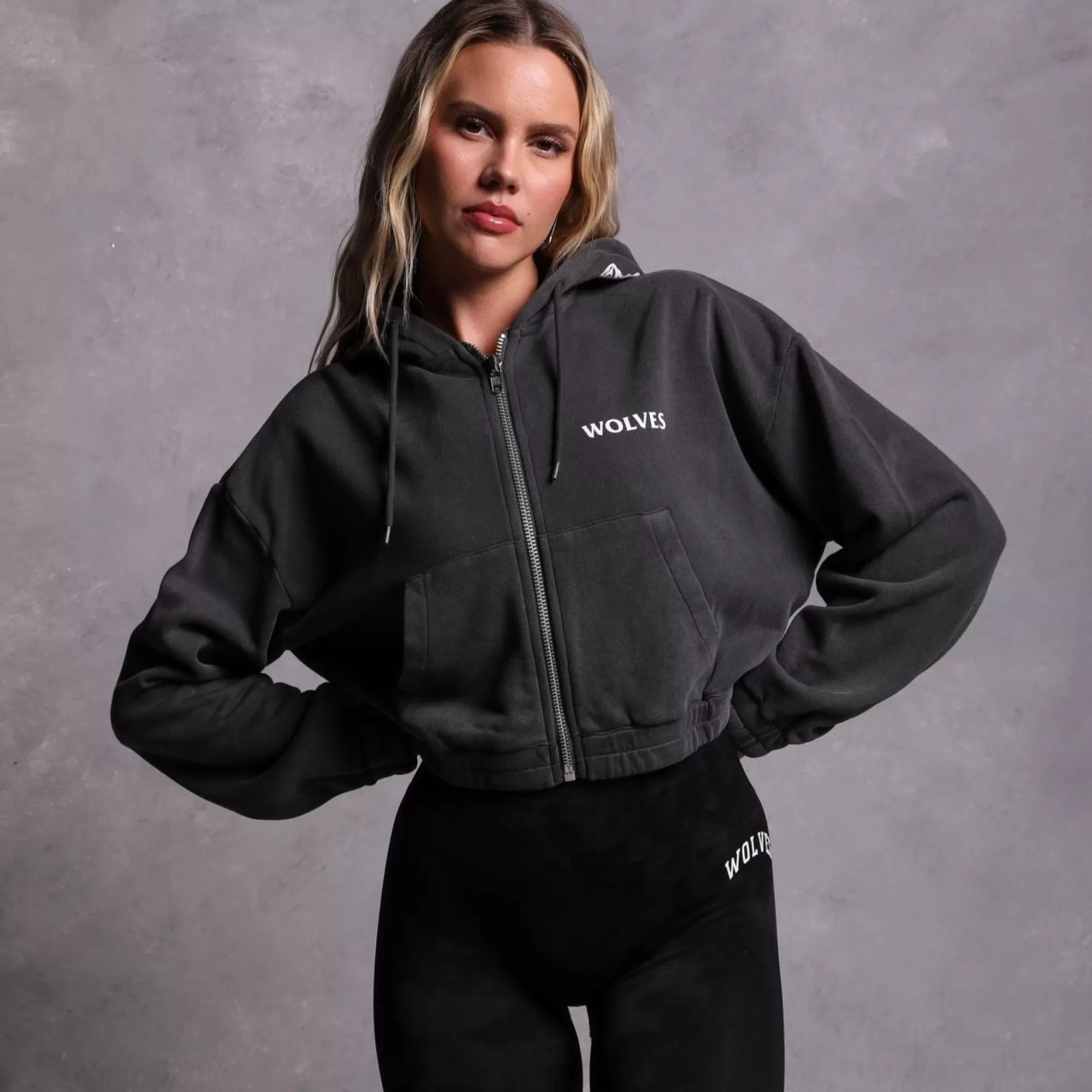 Online Halo "Vintage Chambers" (Cropped) Zip Hoodie In Wolf Gray Women Tops