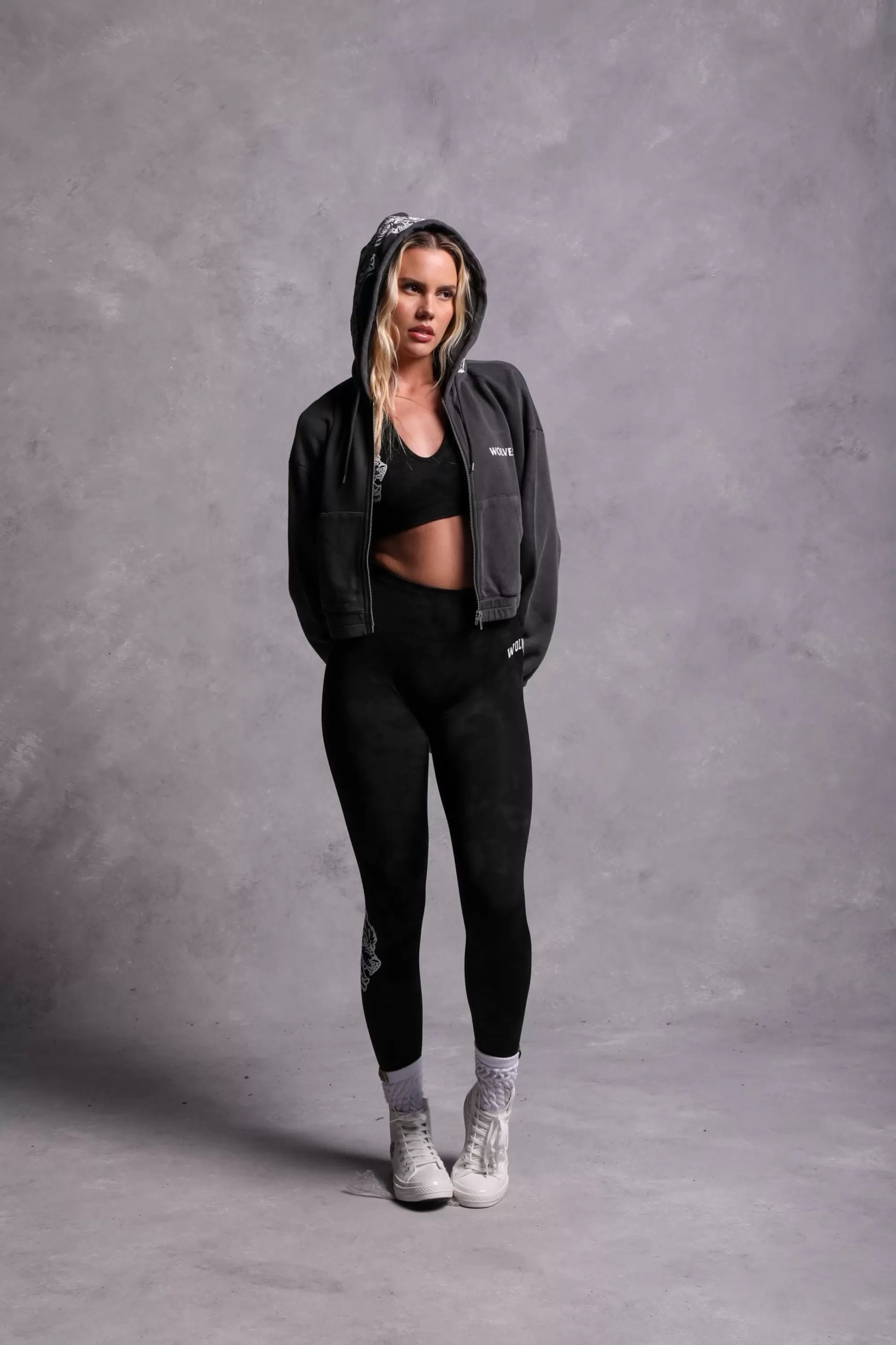 Online Halo "Vintage Chambers" (Cropped) Zip Hoodie In Wolf Gray Women Tops
