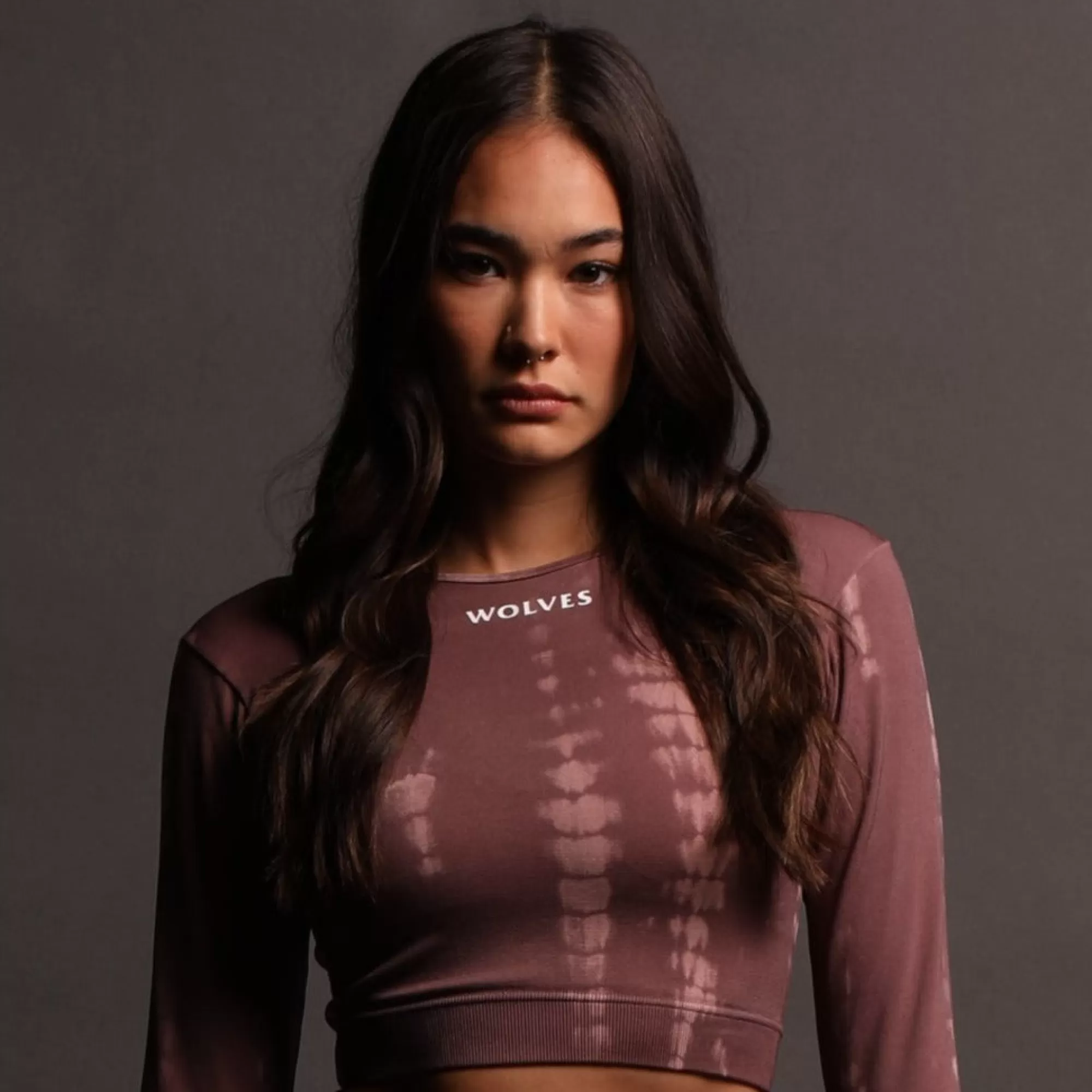 New Hardcore L/S "Everson Seamless" Top In Tonal Mauve Serpent Women Seamless