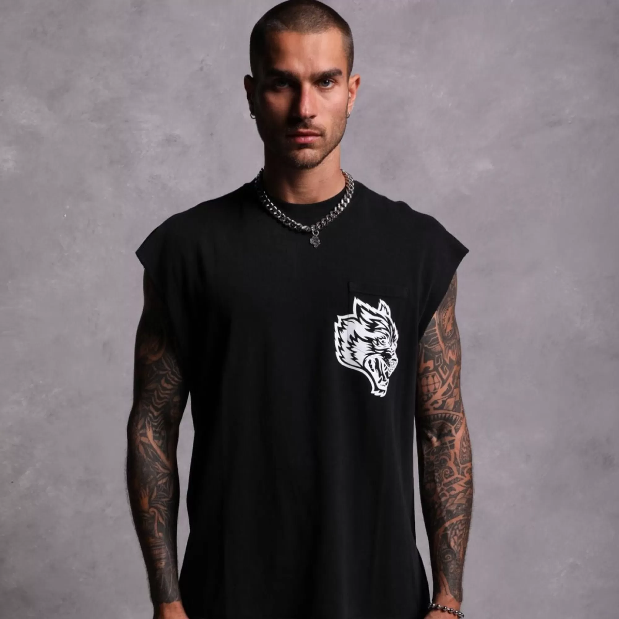 Clearance House Of Wolves "Premium Vintage" Pocket Muscle Tee In Black Men Tanks/Muscle Tees