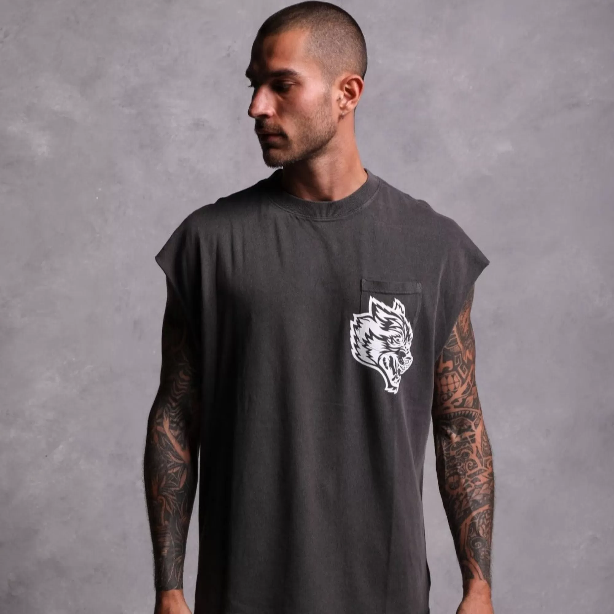 Outlet House Of Wolves "Premium Vintage" Pocket Muscle Tee In Wolf Gray Men Tanks/Muscle Tees