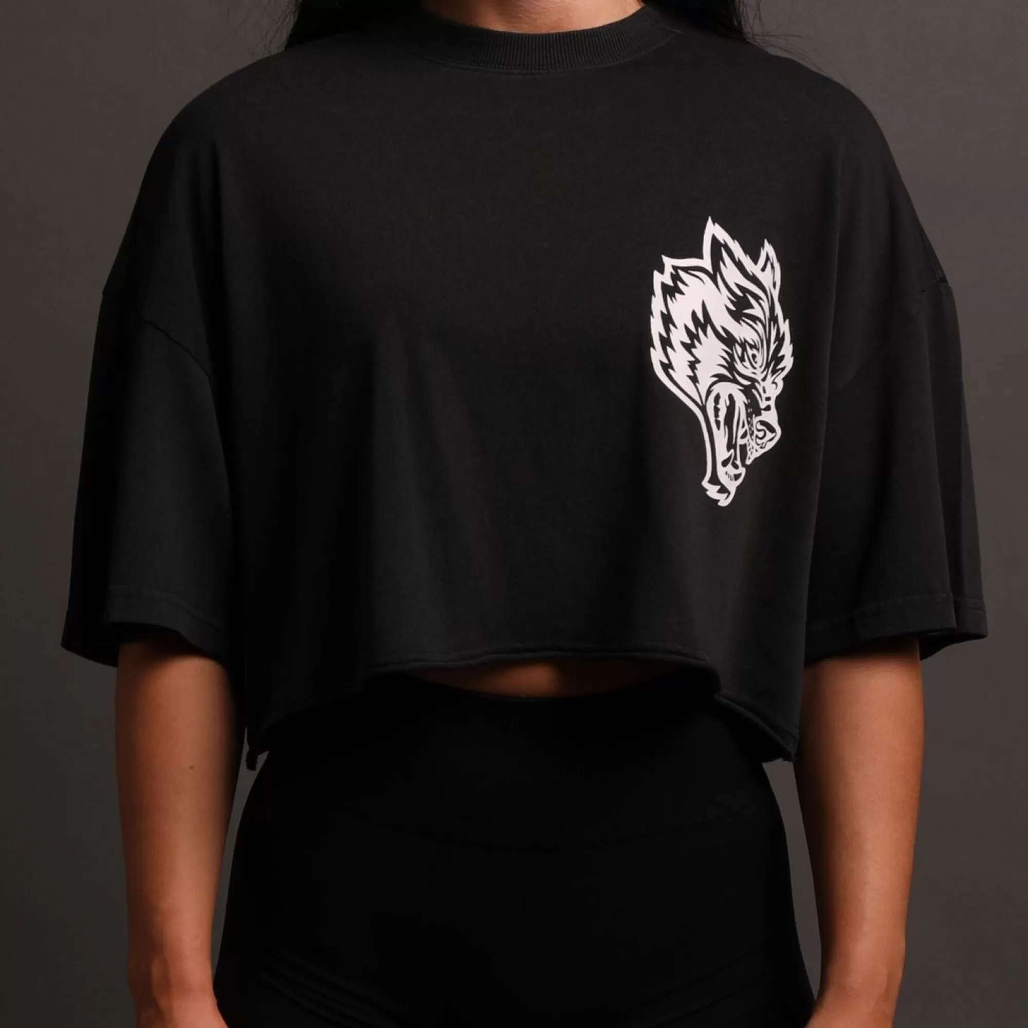 Clearance In Our Heart "Premium" Oversized (Cropped) Tee In Black Women Tops