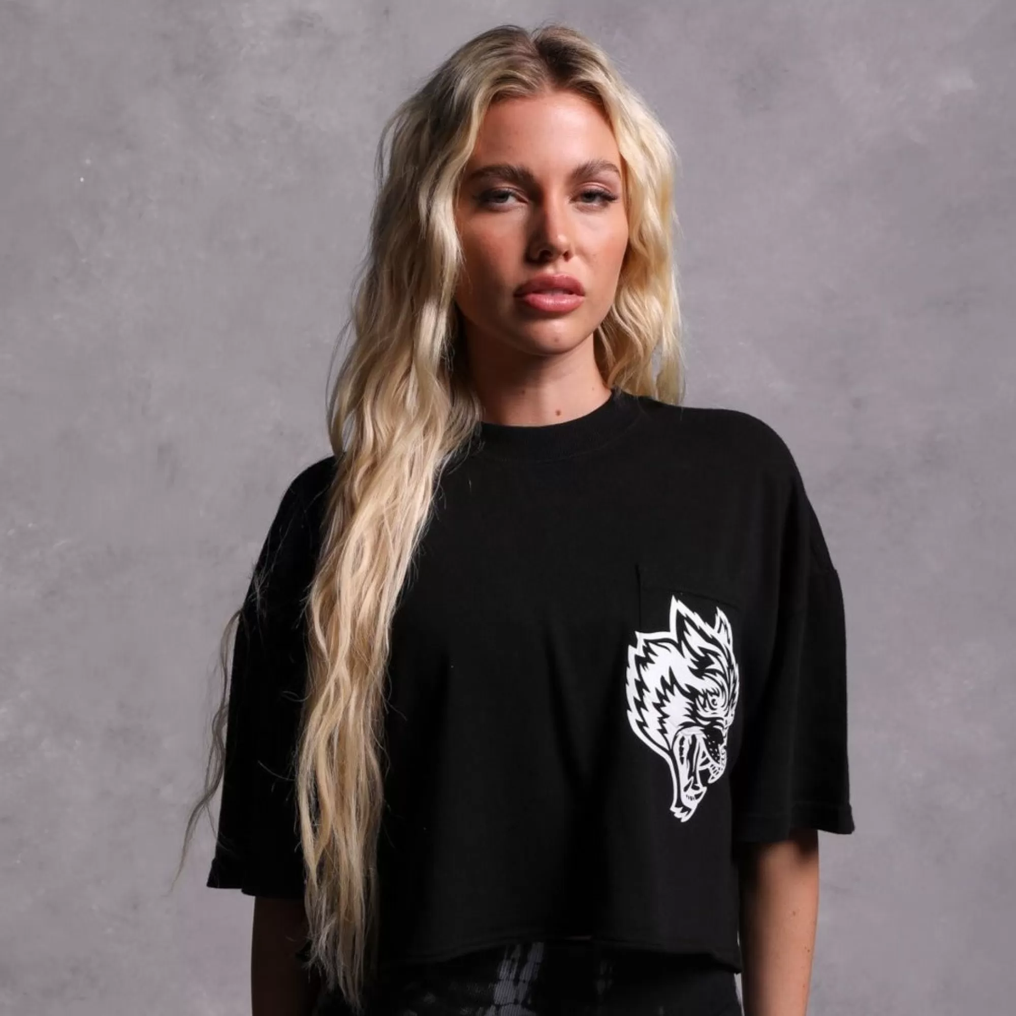 Fashion In Our Heart "Premium Vintage" Oversized (Cropped) Pocket Tee In Black Women Tops