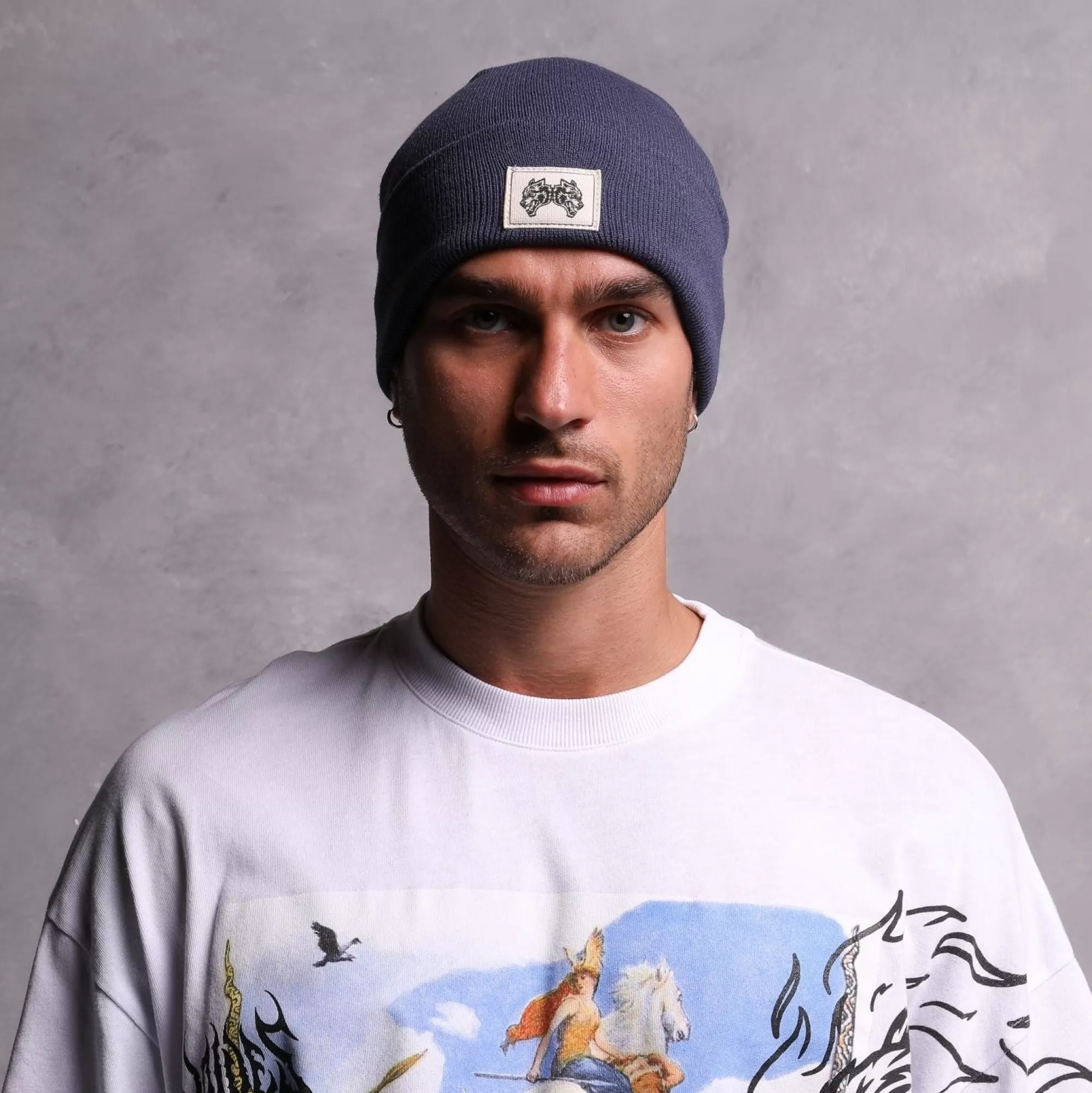 Hot Iykyk Work Hard Patch Beanie In Norse Blue Headwear