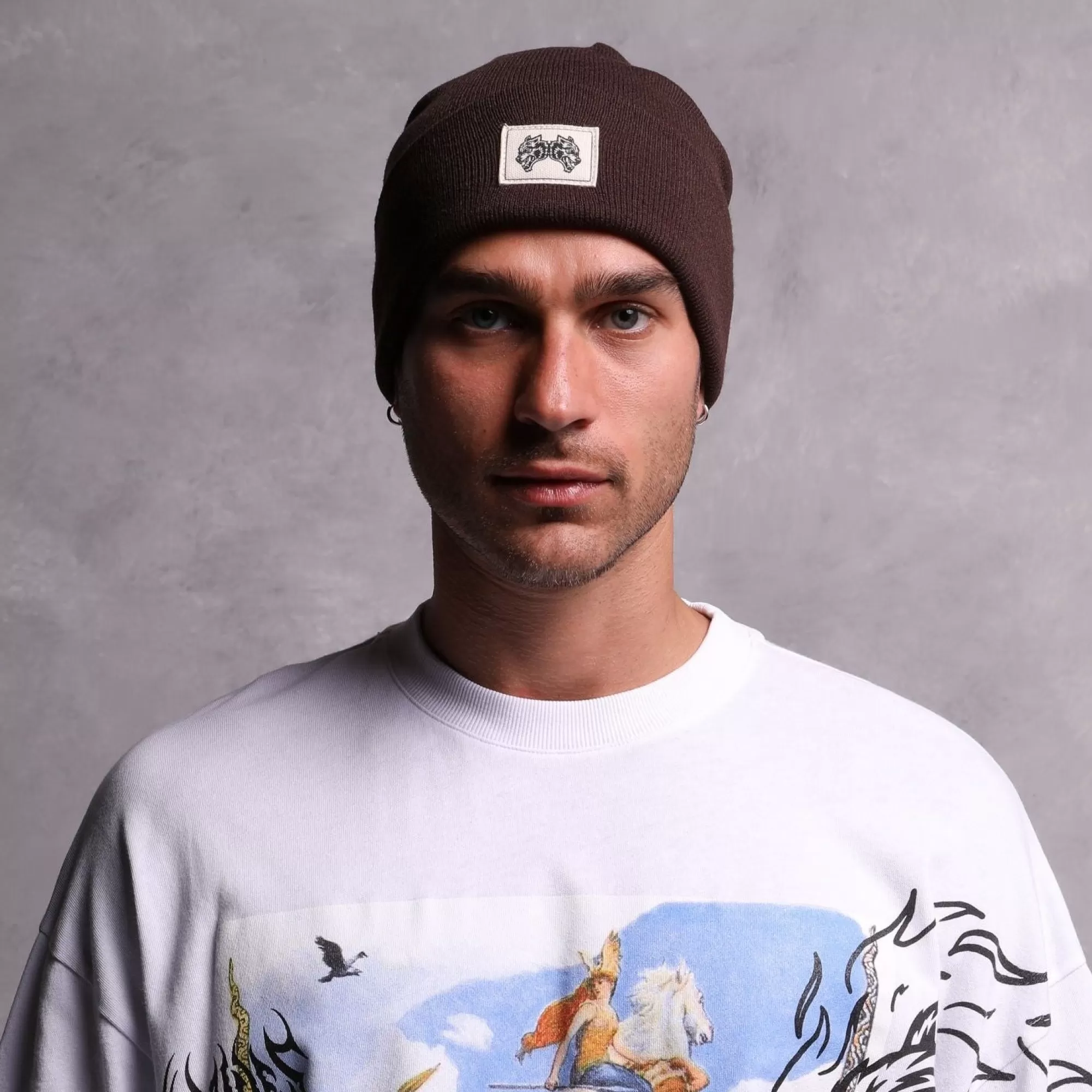 Outlet Iykyk Work Hard Patch Beanie In Norse Brown Headwear