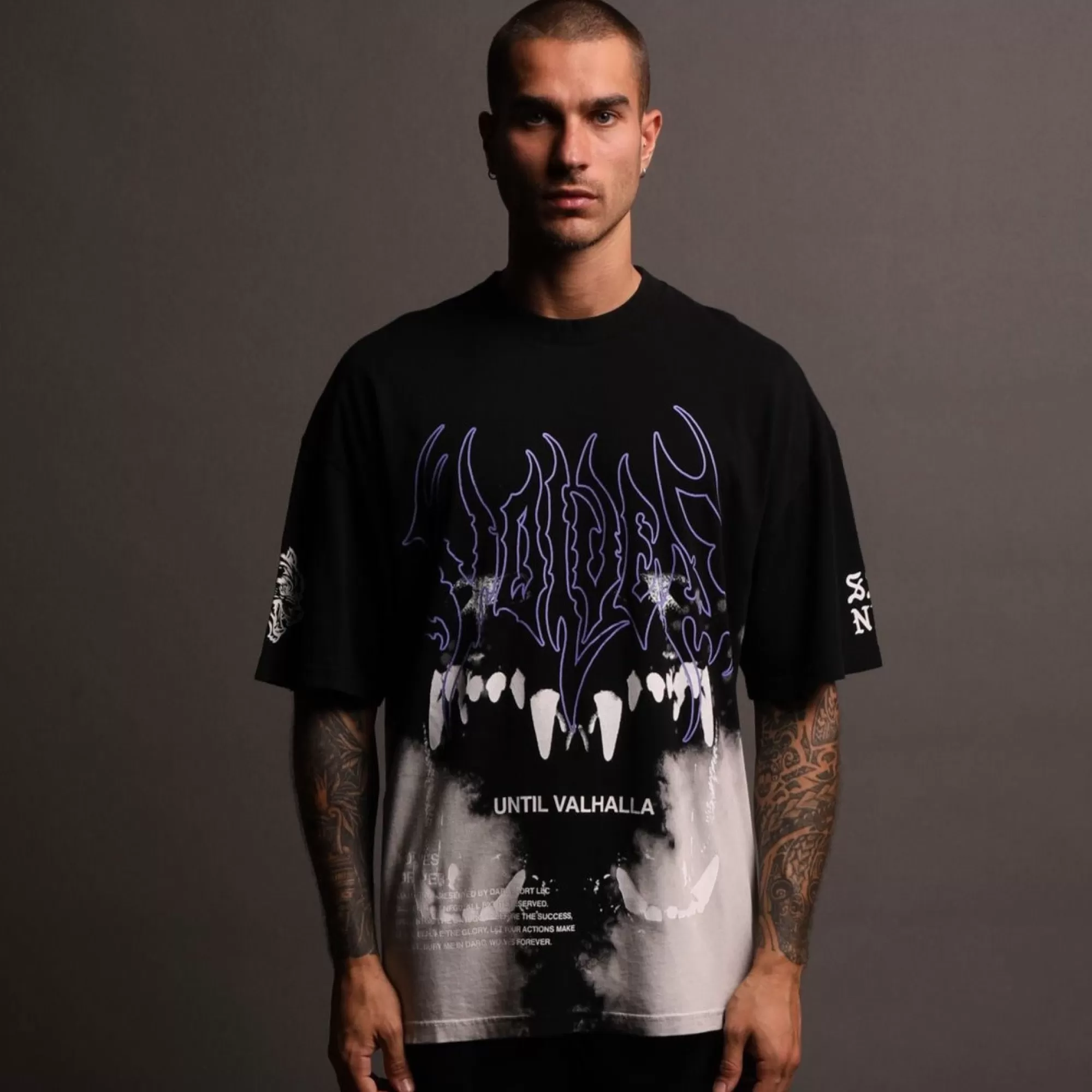 Best Sale Norse Blood Thirsty "Premium Vintage" Oversized Tee In Black Beneath Us Acid Wash Men Premium/Oversized Tees