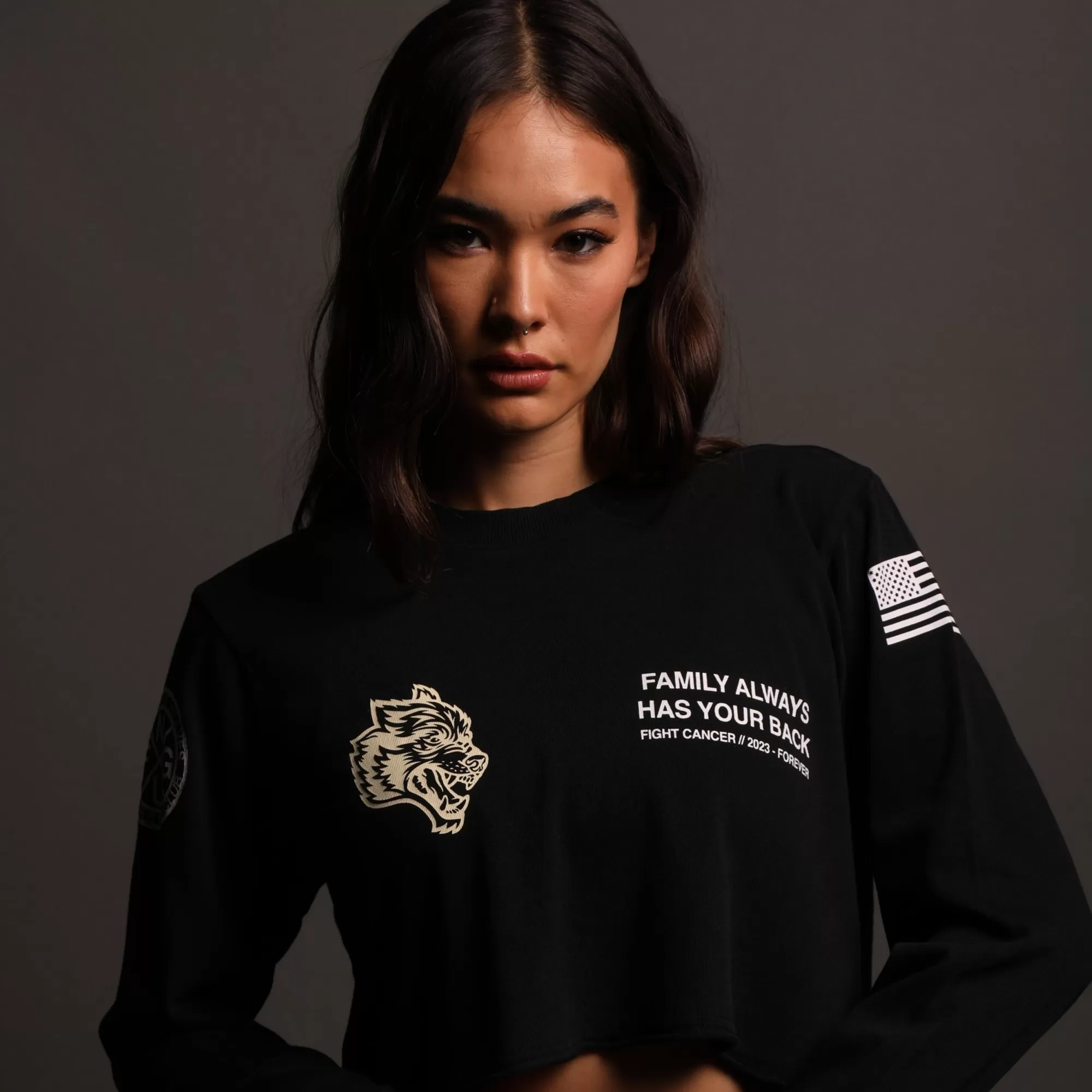 Clearance Pray "Premium Vintage" (Ls Cropped) Tee In Black Women Tops