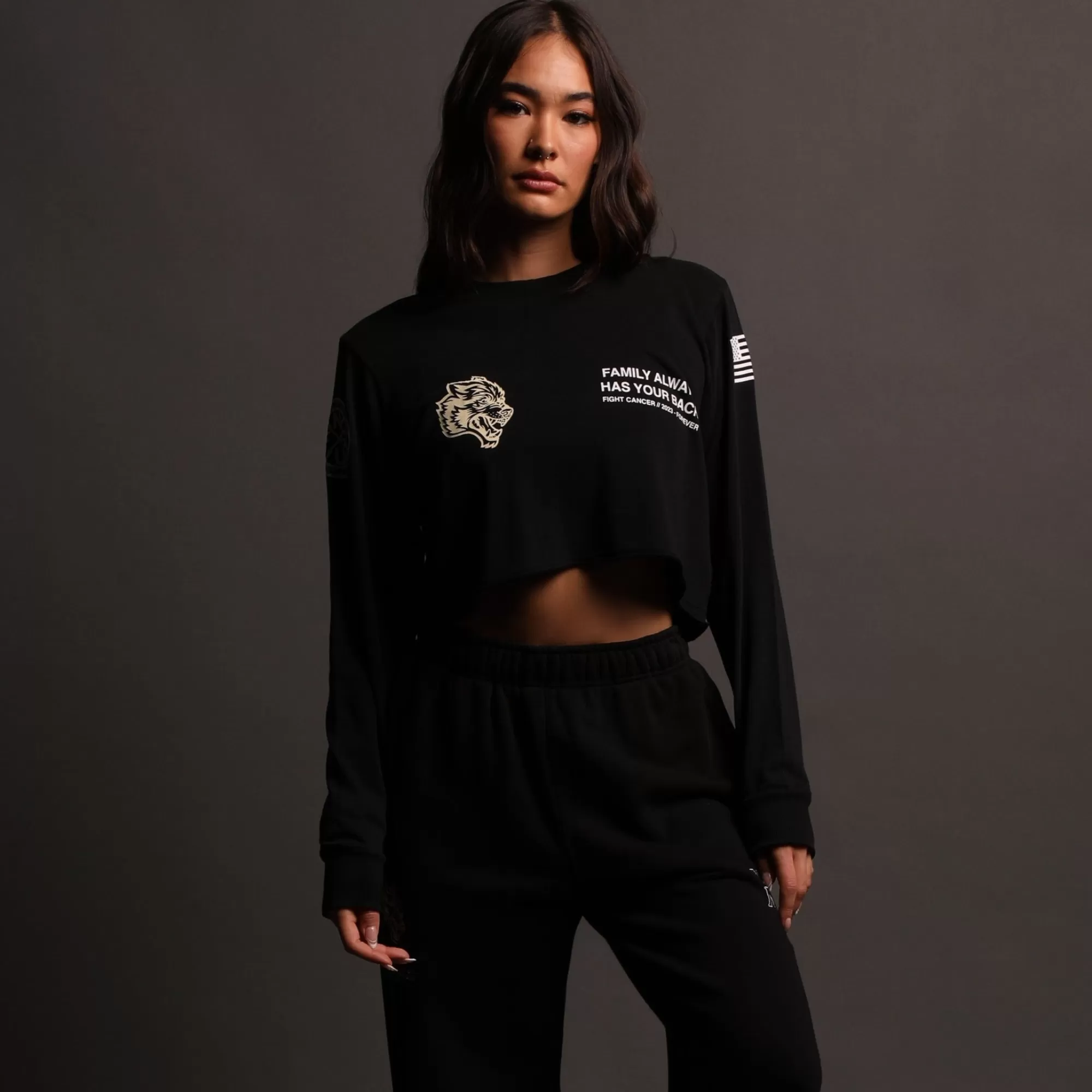 Clearance Pray "Premium Vintage" (Ls Cropped) Tee In Black Women Tops