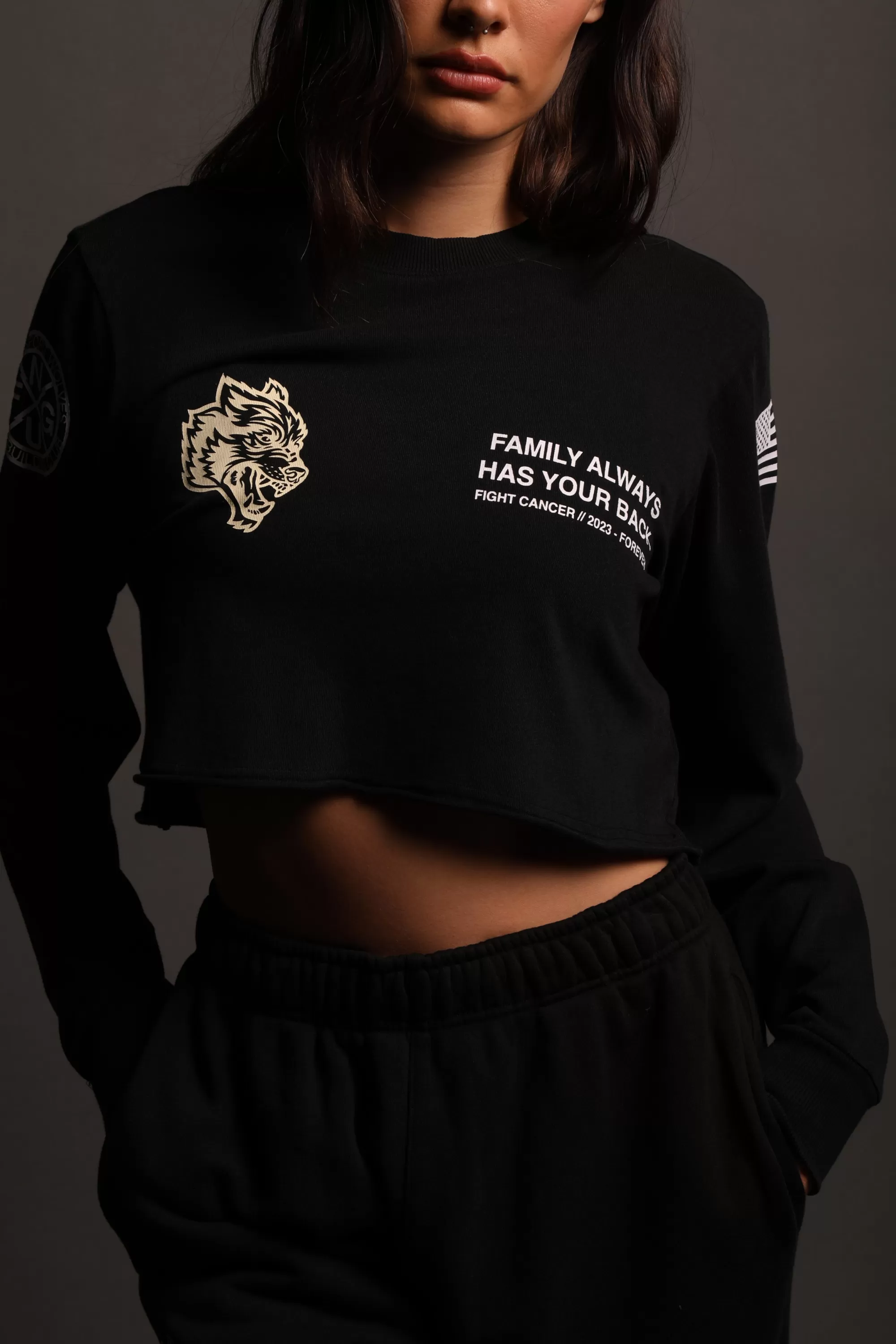 Clearance Pray "Premium Vintage" (Ls Cropped) Tee In Black Women Tops