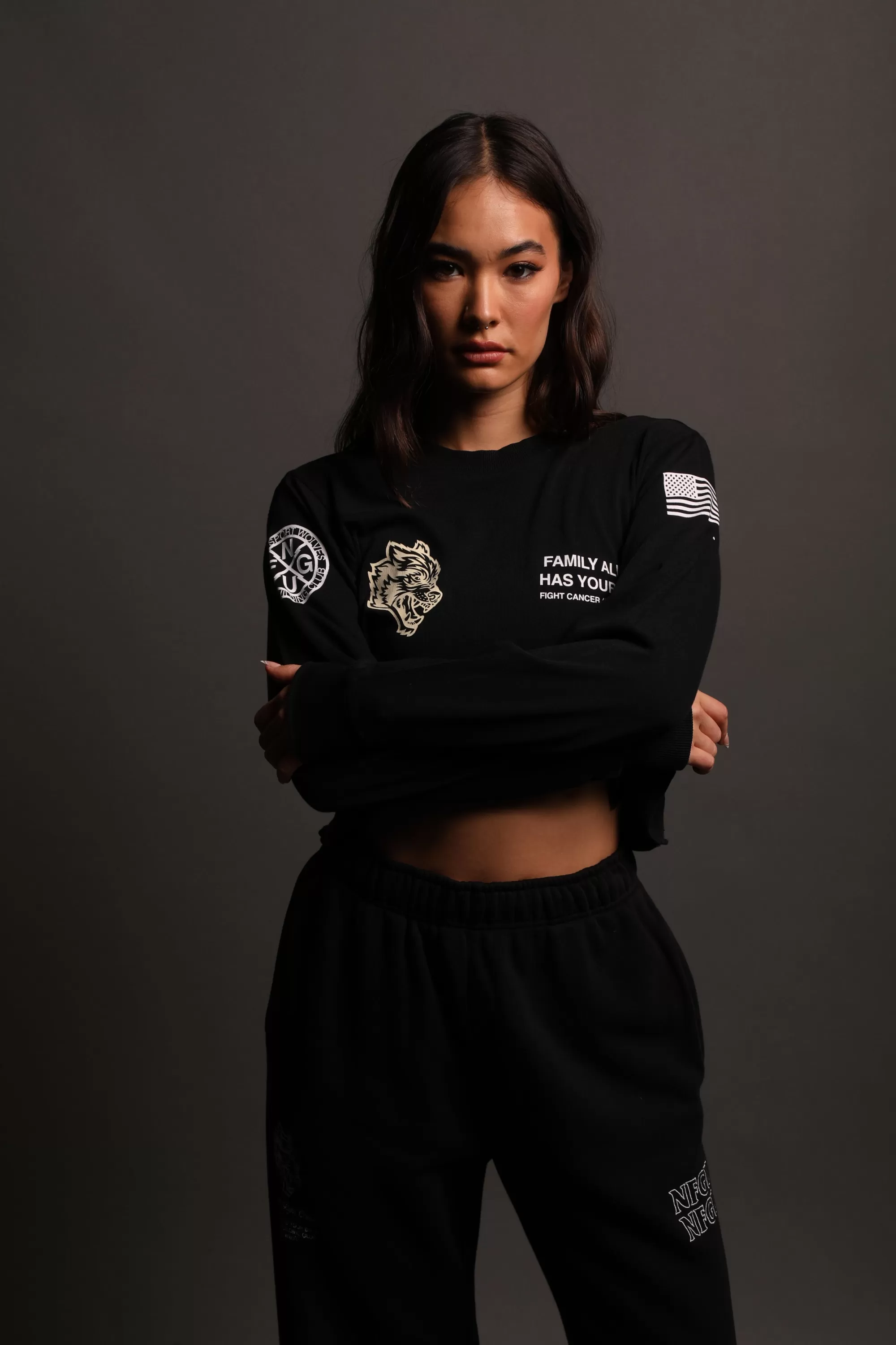 Clearance Pray "Premium Vintage" (Ls Cropped) Tee In Black Women Tops