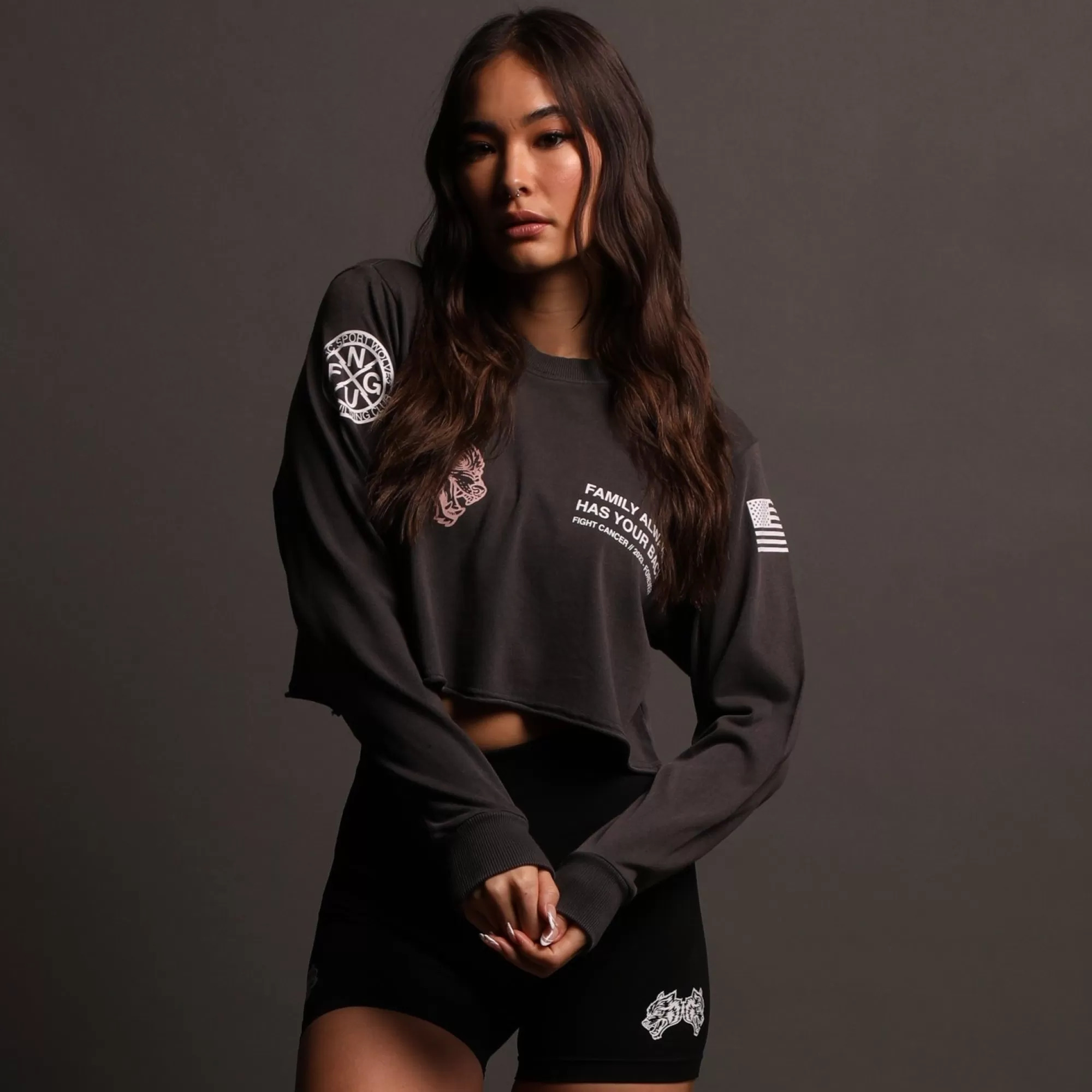 Flash Sale Pray "Premium Vintage" (Ls Cropped) Tee In Wolf Gray Women Tops
