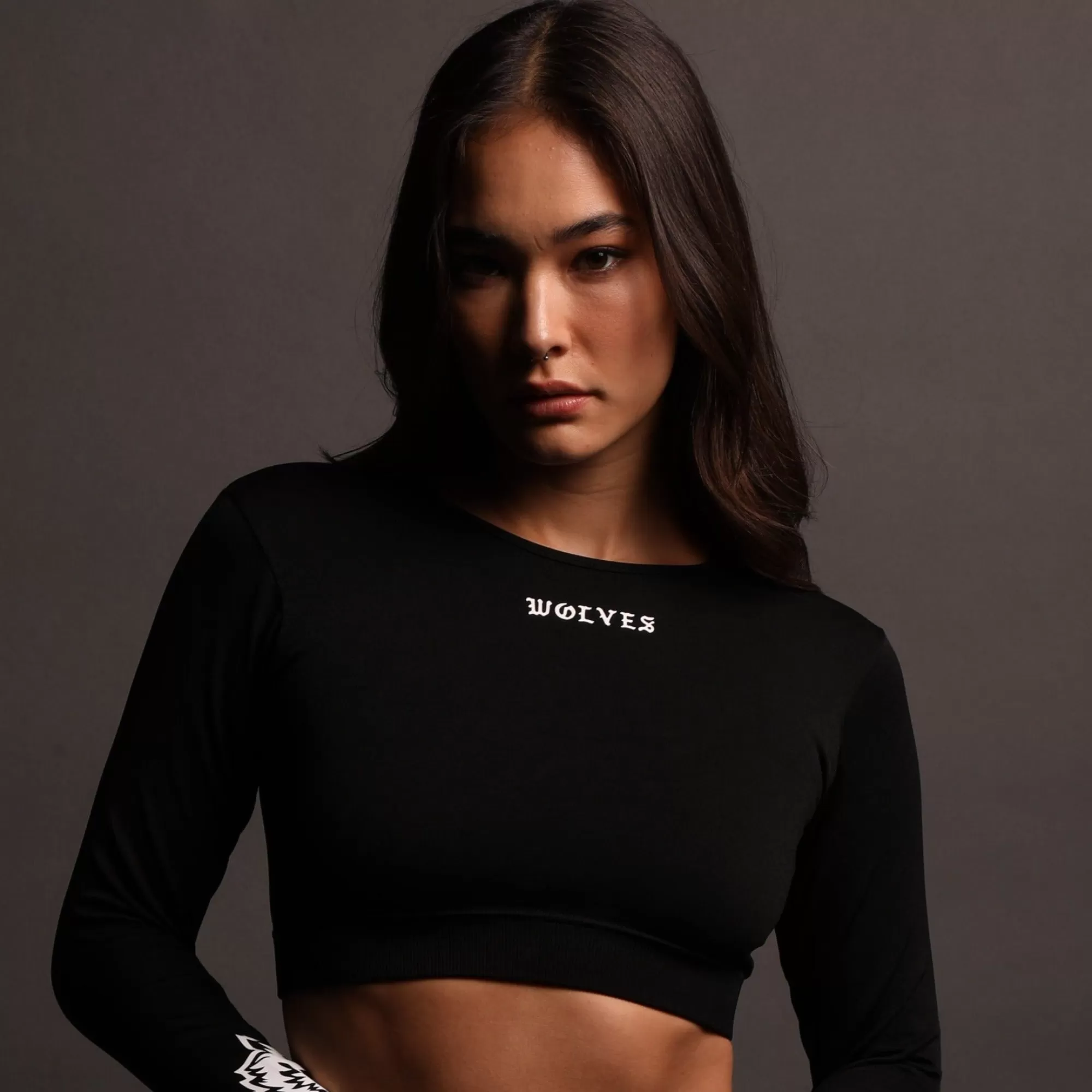 Fashion Savage L/S "Everson Seamless" Super Cropped Top In Black Women Tops