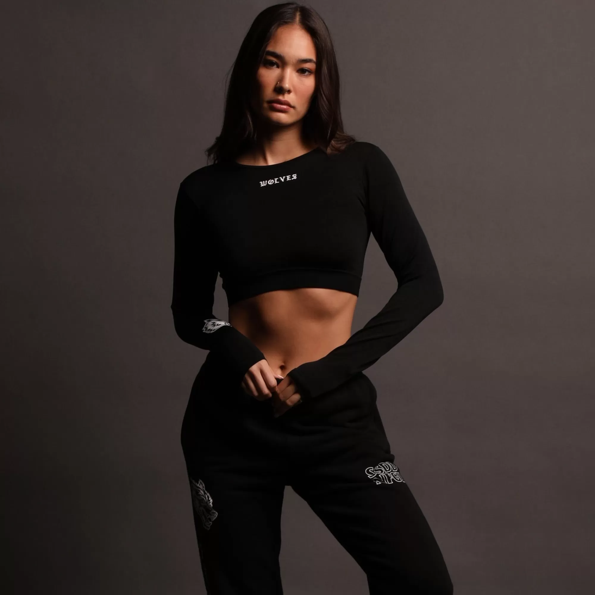 Fashion Savage L/S "Everson Seamless" Super Cropped Top In Black Women Tops