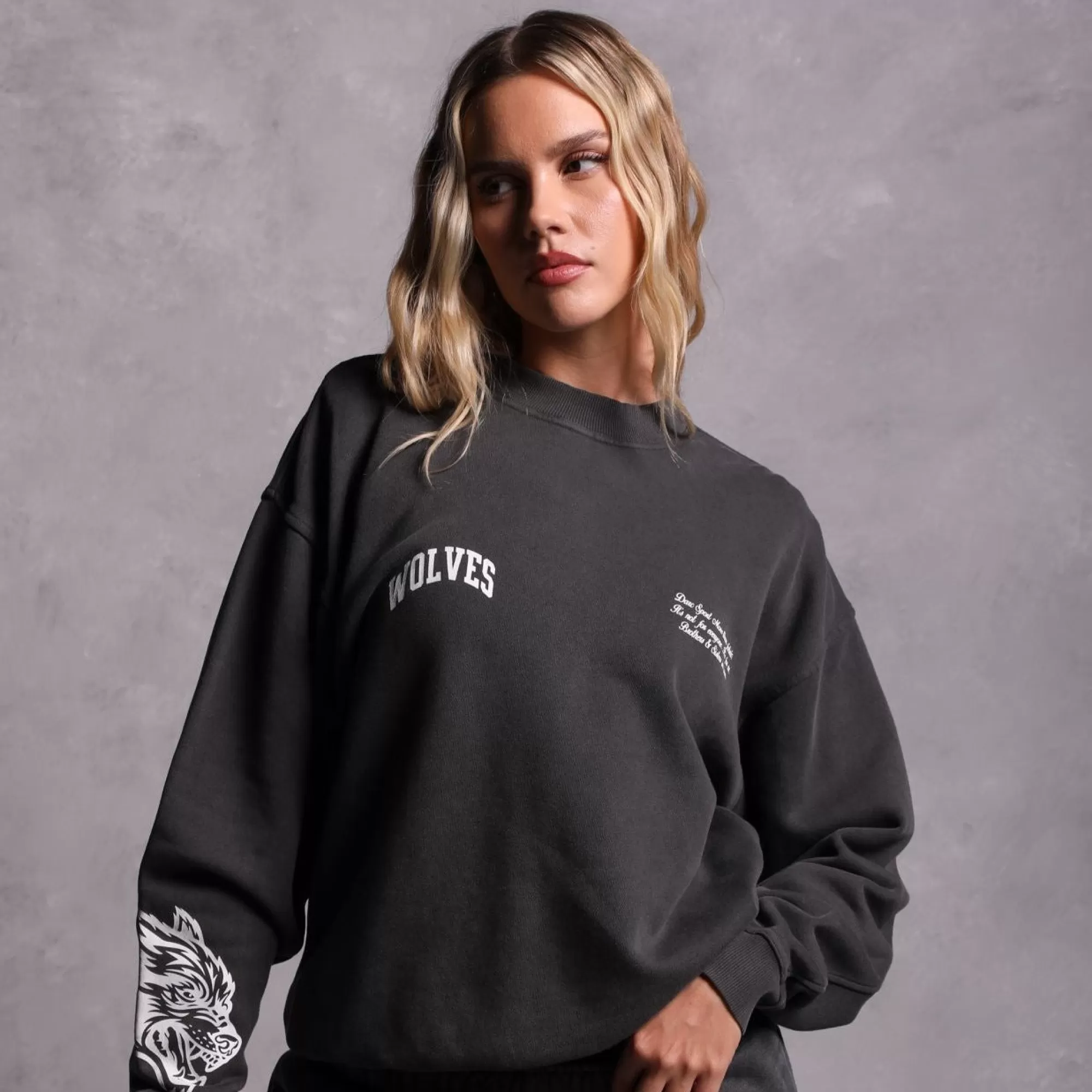 New Sewn Together "Vintage Cornell" She Crewneck In Wolf Gray Women Tops