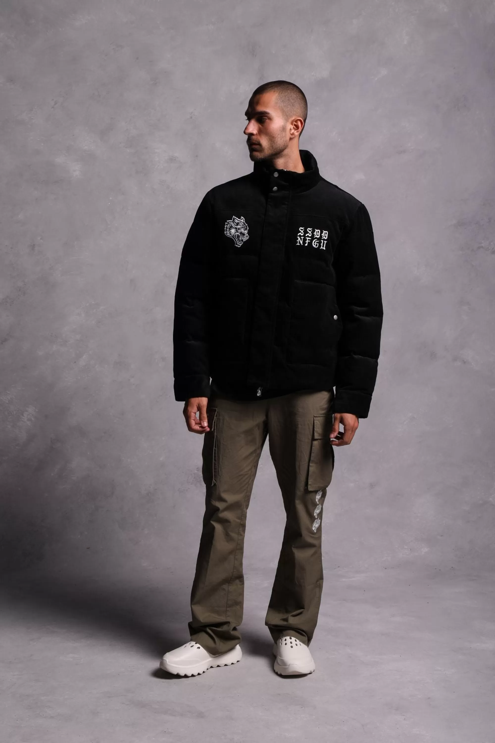 Store Ssdd Eli Corduroy Puffer Jacket In Black Men Jackets/Outerwear