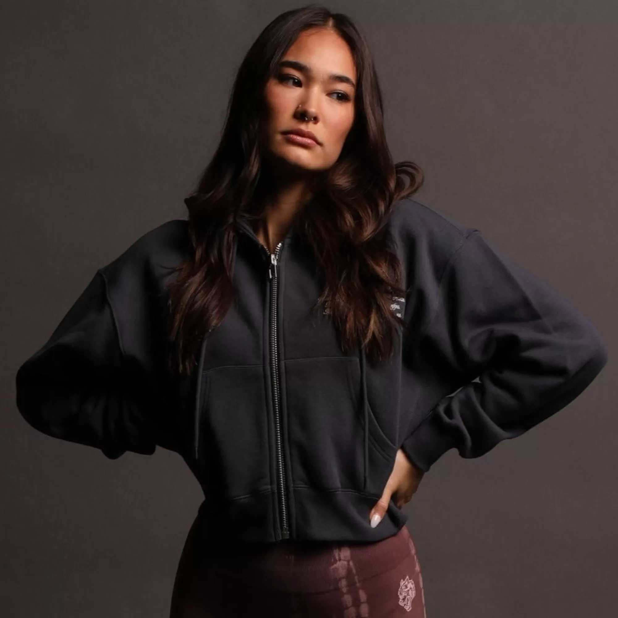 Cheap The Spirit "Sage" (Cropped) Zip Hoodie In Midnight Blue Women Tops