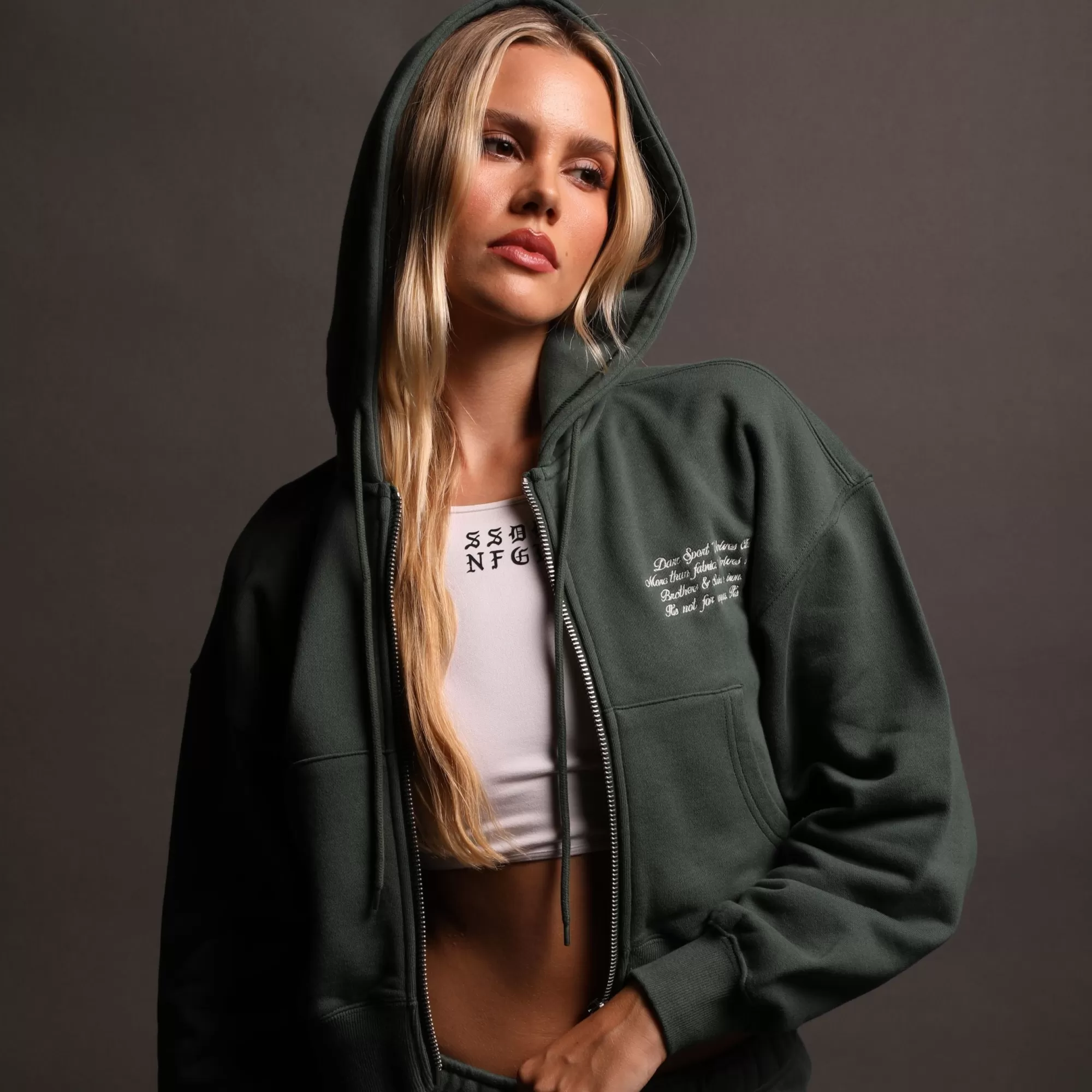 Clearance The Spirit "Sage" (Cropped) Zip Hoodie In Norse Green Women Tops
