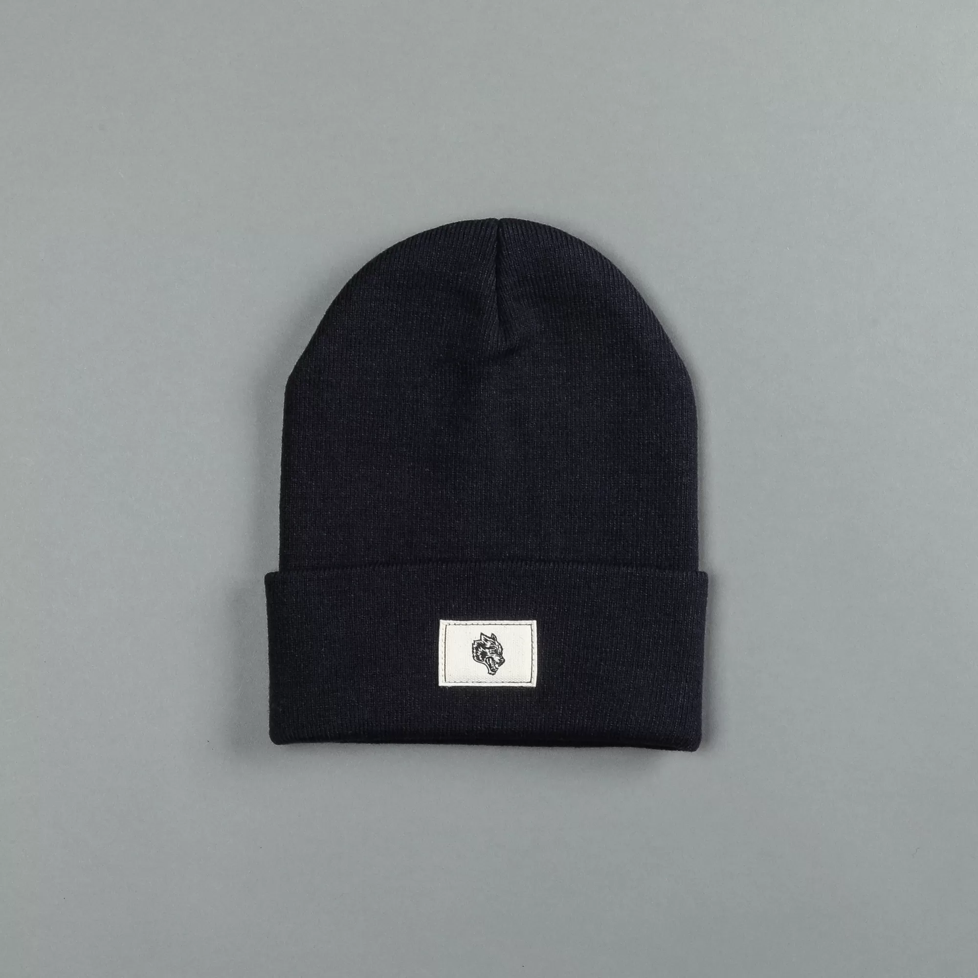Clearance Wolf Patch Hard Work Beanie In Midnight Blue Headwear