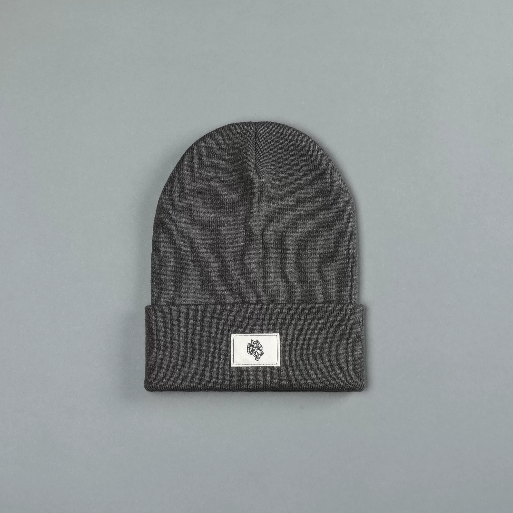 Store Wolf Patch Hard Work Beanie In Wolf Gray Headwear