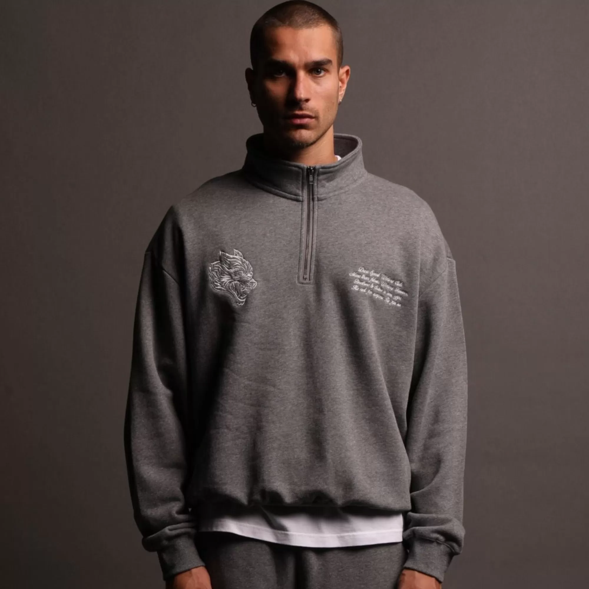 Store Word Is Bond Duke 1/4 Zip Mockneck In Darc Athletic Men Crewnecks