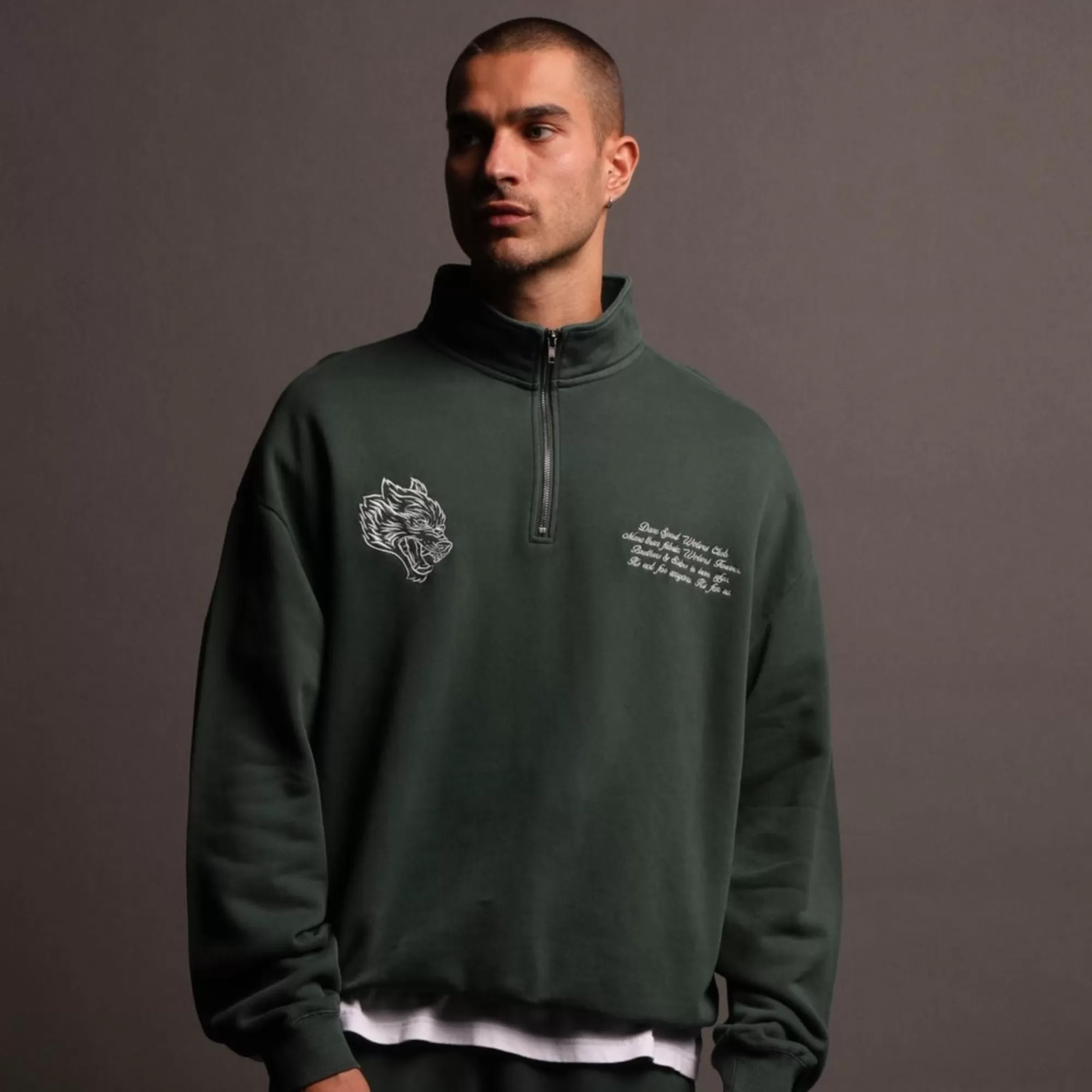 Cheap Word Is Bond Duke 1/4 Zip Mockneck In Norse Green Men Crewnecks